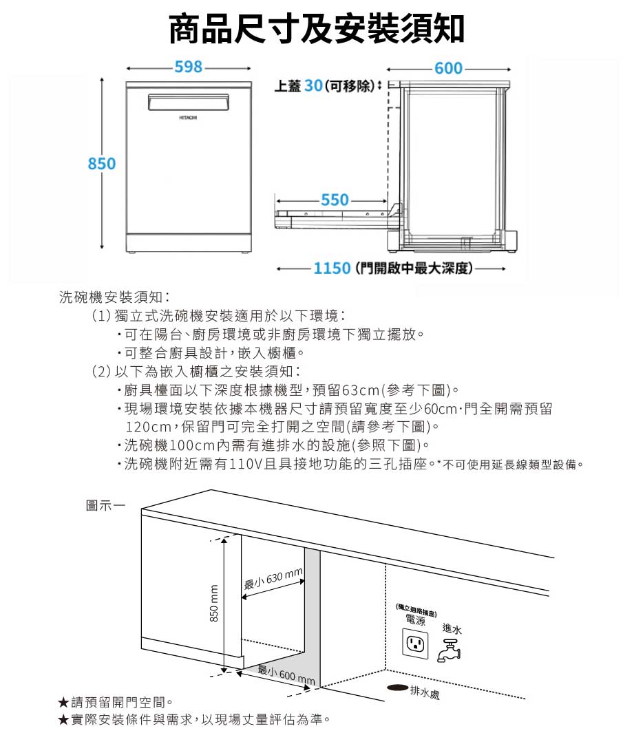 日立洗碗機安裝說明