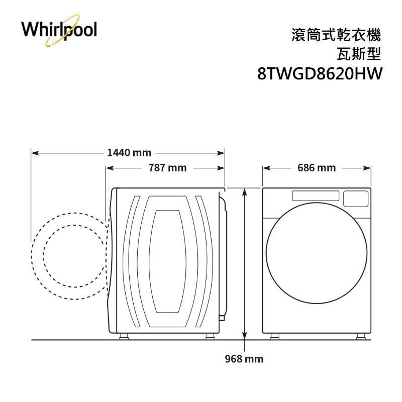 Whirlpool 8TWGD8620HW 瓦斯型 乾衣機 16kg
