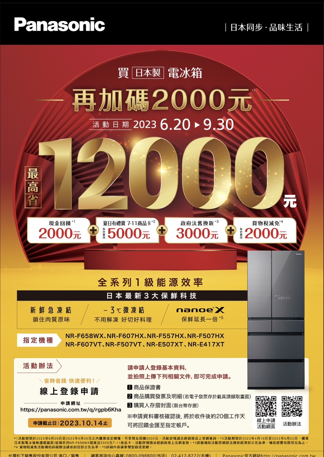 Panasonic 日本製冰箱 加碼現金回饋 6/20~9/30